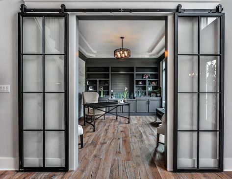 French Barn Doors, Double Sliding Barn Door, Home Office Doors, Double Sliding Barn Doors, White Barn Door, Custom Barn Doors, Glass Barn Doors, Door Inspiration, Metal Barn