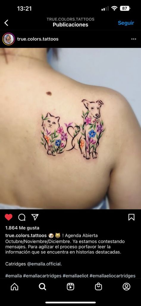 Find solace in the memories of your pet with a pet memory tattoo that keeps their spirit alive. #MemoriesOfMyPet #PetTribute Floral Pitbull Tattoo, Pet Owner Tattoo Ideas, Pitbull And Flowers Tattoo, Pug Memorial Tattoo, Pet Memory Tattoos, Flower Dog Tattoo, Cat Tattoo With Flowers, Floral Dog Tattoo, Dog Flower Tattoo