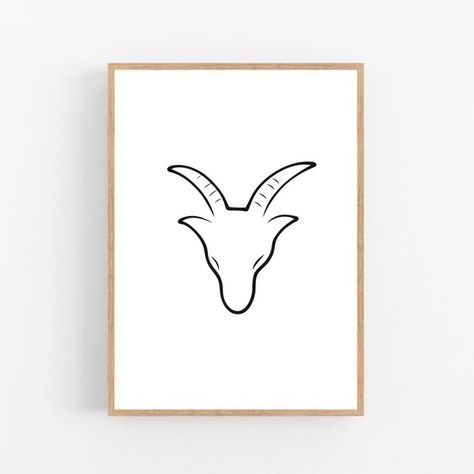 Capricorn Drawing Easy, Capricorn Line Art, Capricorn Print, Wall Art Drawing, Capricorn Tattoo, Wall Decor Minimalist, Modern Room Decor, Capricorn Sign, Drawing Drawing