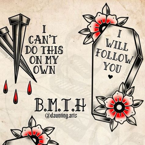 Follow You Tattoo Bmth, Bring Me The Horizon Tattoo, Horizon Tattoo, Bmth Tattoo, Tattoo Outline, Bring Me The Horizon, Book Art Drawings, Love Tattoos, Artist On Instagram