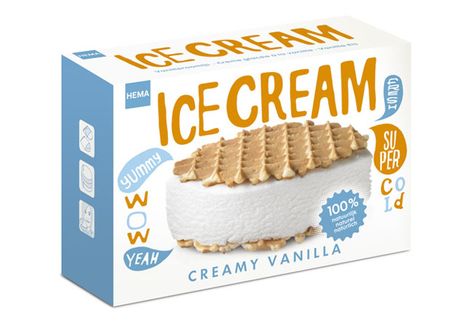 HEMA ice cream on Packaging of the World - Creative Package Design Gallery Japanese Ice Cream Packaging, Yoghurt Packaging, Waffle Ice Cream Sandwich, Dairy Packaging, Sandwich Packaging, Cream Packaging, Ice Cream Packaging, Ice Cream Tubs, Yogurt Ice Cream