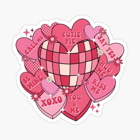 Get my art printed on awesome products. Support me at Redbubble #RBandME: https://www.redbubble.com/i/sticker/Disco-Ball-Conversation-Hearts-by-kjanedesigns/156713973.EJUG5?asc=u Disco Valentines Day, Disco Ball Sticker, Valentine Stickers, Conversation Hearts, Converse With Heart, Heart Stickers, Disco Ball, Science Poster, Sticker Design