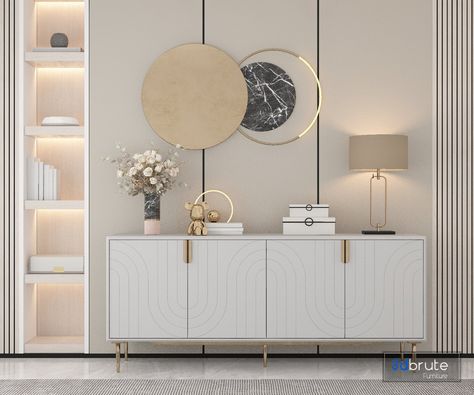 Modern Wood Sideboard, Entryway Design, Foyer Ideas, Crockery Unit, Buffet Decor, Entrance Lobby, Makeup Logo, Sideboards Living Room, Dining Room Contemporary