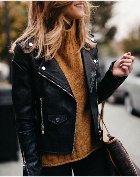 Lazy Girl Outfits, All Black Outfits For Women, Fall Fashion Coats, Mode Boho, Leather Jacket Outfits, Outfit Trends, Mode Inspo, 가을 패션, Black Leather Jacket