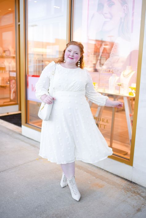 ELOQUII plus size white dress and lace-up victorian booties. Gucci 1961 Jackie bag. Eloquii Dress, Plus Size Winter Outfits, Plus Size Fall Fashion, Plus Size Winter, Full Body Suit, Plus Size Fall, Outfit Plan, 60s Fashion, Winter White