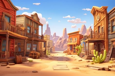 Western town western street une vieille ville du Far West | Image Premium générée à base d’IA Studio Mural, Western Town, Far West, Western Theme, Environment Design, Mural, Van, Quick Saves, Design