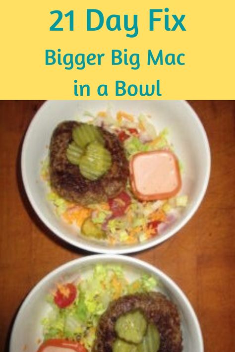 21 Day Fix "Bigger" Big Mac in a Bowl. Fast food flavors in a healthy salad form is the best of both worlds!! This is my most loved fan-favorite recipe!! Big Mac In A Bowl, Burger In A Bowl, 21 Day Fix Snacks, Food Flavors, Fixate Recipes, 21 Day Fix Diet, Big Mac Salad, Burger Salad, 21 Day Fix Meal Plan