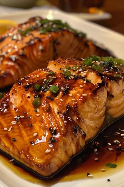 Ginger Soy Glazed Salmon is a savory and flavorful dish that’s perfect for any occasion! 🍣🧄 This dish features tender salmon fillets coated in a delicious ginger soy glaze, creating a perfect balance of sweet and savory flavors. Quick and easy to prepare, Ginger Soy Glazed Salmon is ideal for a weeknight dinner or a special meal. Treat yourself to this healthy and mouthwatering delight today! 😋🌿 #GingerSoySalmon #HealthyEating #FlavorfulMeals #SeafoodLovers Soy Glazed Salmon, Healthy Salmon Dinner, Soy Glaze, Lemon Garlic Salmon, Ginger Salmon, Salmon Glaze Recipes, Sauce For Salmon, Delicious Seafood Recipes, Garlic Salmon