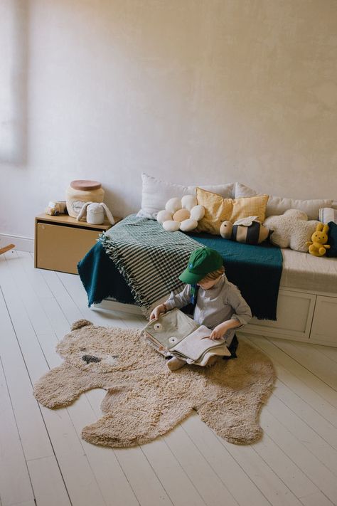 The Bear Animal Rug is perfect for snuggling up, and the favorite addition for any kid's room or playroom and for teddy bear lovers🐻⁠ ⁠ #lorenacanalsrugs #lorenacanals #bear #newrug #kidsdecor #animalrugs Goose Pattern, Comfortable Reading Nook, Lorena Canals Rugs, Sleepy Bear, Kids Area Rugs, Animal Bear, Woodland Nursery Theme, Bear Rug, Playful Decor