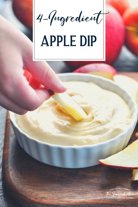 Thick, rich, and smooth, this 4-Ingredient Cream Cheese Apple Dip is a sweet and easy snack recipe that's ready in about 5 minutes. Whether you keep it in the refrigerator for after-school munchies or serve it at your next fall party, the crowd-pleasing treat will make everyone smile! Cream Cheese Apple Dip, Apple Dip Recipe, Cream Cheese Spread Recipes, Leftover Recipes, The Seasoned Mom, Sliced Pears, Savory Dinner, Sweet Dips, Apple Dip