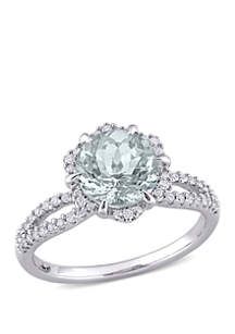 Belk & Co. 1.6 ct. t.w. Aquamarine and 1/3 ct. t.w. Diamond Ring | belk 3ct Diamond Ring, Floral Halo, Floral Engagement Ring, Infinity Design, Sterling Silver Stacking Rings, White Gold Diamond Rings, Rings For Girls, Charm Rings, White Gold Engagement