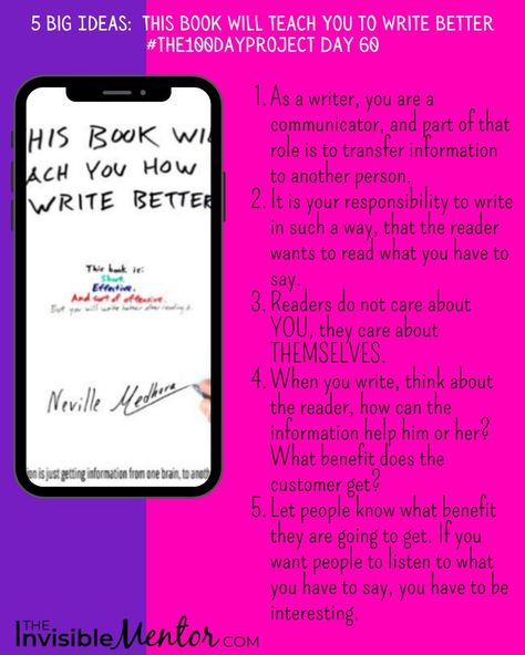 Want to Become a Better Writer? The reality is that there are many books that teach you how to write better. Some books will overwhelm you with information. That's not the case with This Book Will Teach You to Write Better by Neville Medhora How To Write Better, Become A Better Writer, Write Better, Writer Tips, Cool Writing, Big Ideas, Book Summaries, To Read, No Response