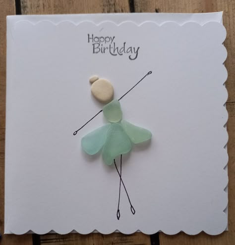 Sea Glass People, Diy Pebble Art, Sea Glass Cards, Seaglass Ballerina, Sea Glass Art Ideas, Seaglass Crafts, Seaglass Birthday Cards, Birthday Sea Glass Art, Friends Sea Glass Art