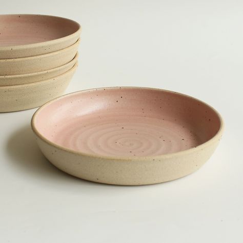 Handmade ceramics from our studio on Dartmoor, Devon. Dinner service with pasta bowls, perfect for the contemporary home. A shallow bowl that has many uses and will add a gorgeous pop of colour to your tableware. The variety of colours we offer these bowls in means you can mix and match at your leisure.  As each one is made by hand, yours may differ slightly from the one shown in the images.  PLEASE NOTE: We handmake our bowls in small batches. If you order a set or multiple sets and we do not h Shallow Bowls, Ceramic Pasta Bowl, Bowls Ceramic, Pasta Bowl Set, Small Pasta, Pink Ceramic, Tableware Collection, Pasta Bowls, Ceramic Tableware