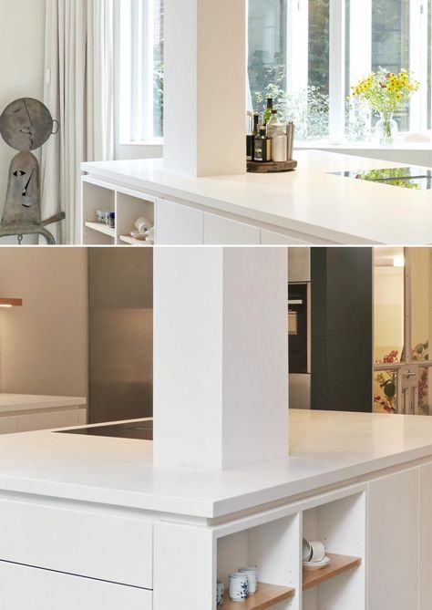 Kitchen Island Pillar Ideas, Kitchen Island Around Pillar, Island With Support Post, Island With Pillar, Kitchen Island With Post Support, Kitchen With Pillar In Island, Kitchen Islands With Structural Posts, Kitchen Island With Support Post, Kitchen Island With Pillars