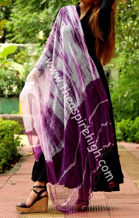 Chiffon Fabric     Purple & White Color     Printed     Tie & Dye Pattern     Length- 74 Inches     Width- 41 Inches Tie Dye Dupatta Patterns, Tie And Dye Dupatta Designs, Dupta Design, Tie And Dye Dupatta, Tie Dye Dupatta, Shibori Fashion, Colour Clothes, Tie Dye Shirts Patterns, Print Scarf Design