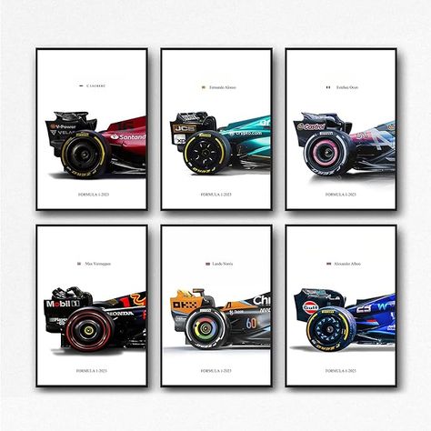 F1 Posters Formula 1 Poster Art Prints For Walls Vintage Racing Car Wall Art For Boys Bedroom(Unframe,8x12inch,6pcs) F1 Car Poster, Formula 1 Wall Art, Formula 1 Room Ideas, F1 Room Decor Ideas, Formula 1 Bedroom Ideas, F1 Posters Vintage, Prints For Walls Vintage, F1 Room Ideas, Formula 1 Room Decor