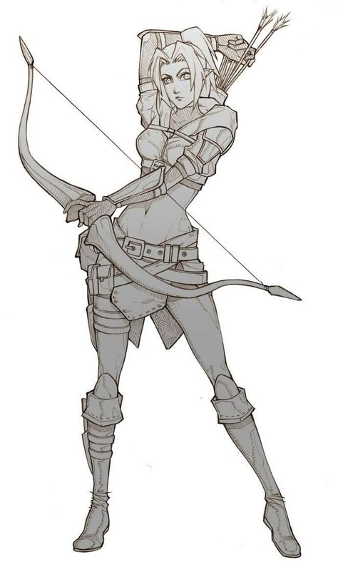 Elven Archer, Archer Pose, Fantasy Drawings, Bow And Arrow, Character Sketches, Poses References, Character Poses, Figure Drawing Reference, Female Character