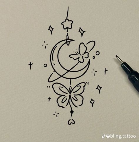 Moon Doodles Aesthetic, Small Moth Drawing, Aesthetic Doodles Wallpaper, Simple Aesthetic Border Design, Moon Butterfly Aesthetic, Simple Easy Mandala Art, Star Vs Forces Of Evil Tattoo, Space Themed Drawings, Space Doodles Aesthetic