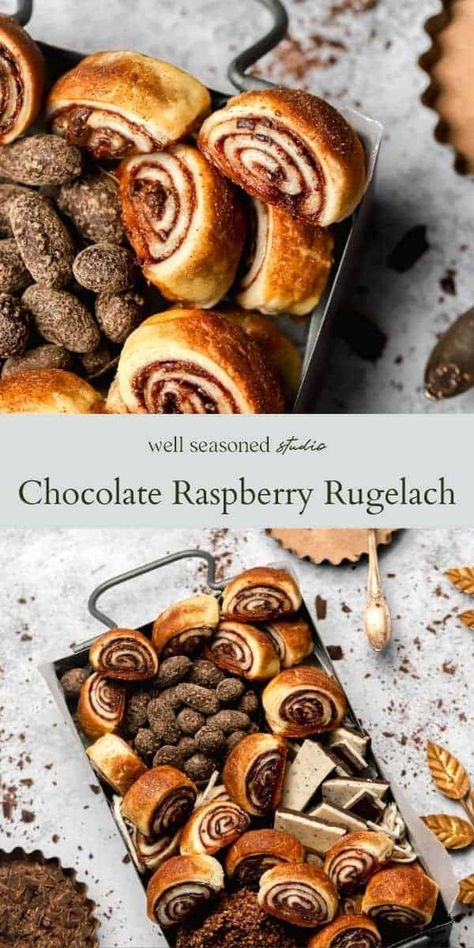 Chocolate Raspberry Rugelach Recipe Raspberry Rugelach Recipe, Raspberry Rugelach, Chocolate Rugelach Recipe, Jewish Desserts, Chocolate Rugelach, Rugelach Cookies, European Desserts, Jewish Kitchen, Rugelach Recipe