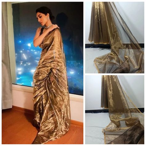 Plain Gold Saree, Copper Tissue Saree, Metallic Saree, Sabyasachi Mukherji, Saree Trending, Gold Saree, Global Wedding, Golden Saree, Tissue Silk Saree