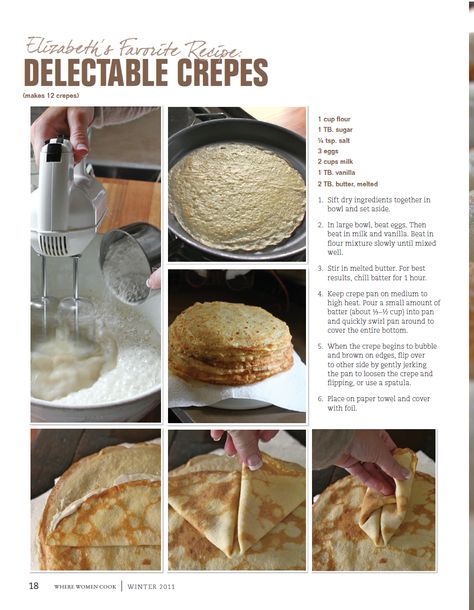 Basic Crepe Recipe, Where Women Create, Crepe Recipe, Crepes Recipe, Crepes And Waffles, Crepe Recipes, Pancakes And Waffles, Breakfast Brunch Recipes, I Love Food