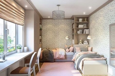 2 People 1 Bedroom Ideas, Bedroom Inspirations For 2 Sisters, Shared Teenage Room, Small Bedroom Ideas For 2 People, Sharing Room Ideas Teenagers, Shared Teen Room, Small Room For 2 Sisters, Twin Bedroom Layout, 2 Bed In One Room Ideas