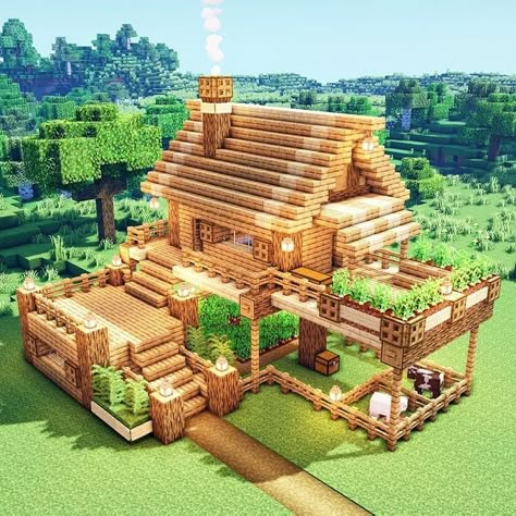 Chalet Minecraft, Minecraft Wooden House, Minecraft Cool, Minecraft Cabin, Minecraft Small House, Cute Minecraft, Minecraft Starter House, Construction Minecraft, Minecraft House Ideas