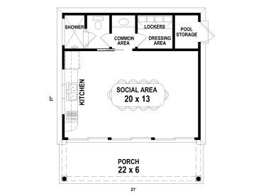 Floor Plan, 006P-0009 Pool House Ideas Floor Plans, Pool House Layout, Pool House Floor Plans, Small Pool House, Small Pool Houses, Pool Building, Pool Guest House, Guest House Plans, Pool Shed