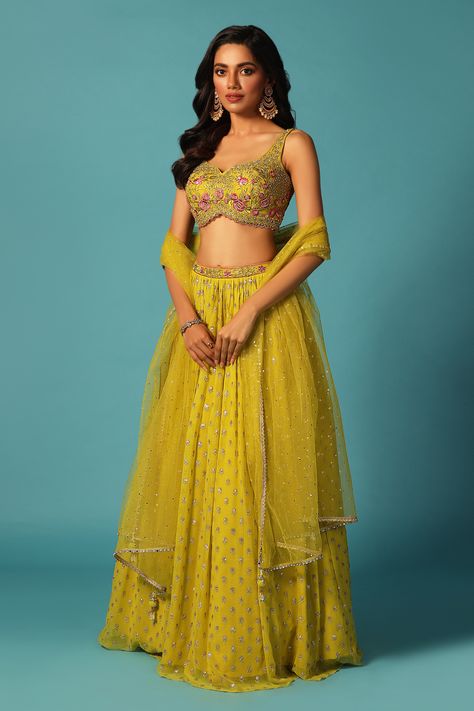 CASUAL WEAR LEHENGAS - Seasons India Net Dupatta Designs, Work Lehenga, Traditional Look, Gold Embellishment, Net Dupatta, Pastel Yellow, Embroidered Blouse, Lehenga, Formal Dresses Long