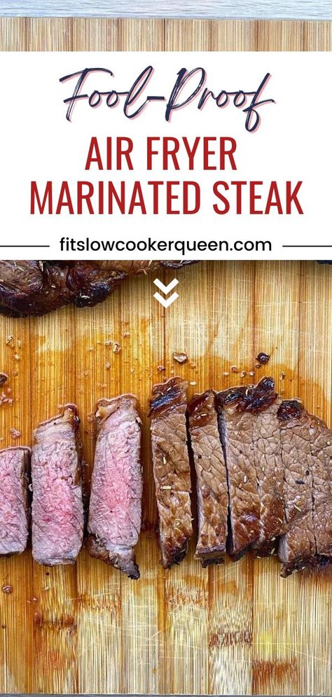 This air fryer marinated steak is so juicy you wouldn’t believe it. Using a healthy, homemade marinade, this fool-proof steak recipe cooks in less than 15 minutes! This Air Fryer Steak gives you foolproof insides and crisp edges with the countertop convenience of your air fryer. No grill required! Strip Steak Marinade, Crockpot Meat Recipes, Bacon Air Fryer, Marinated Steak Recipes, Air Fries, Homemade Marinade, Baked Meat, Air Fryer Cake, Steak Doneness