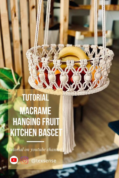 Hi, dears! 😍 Macrame hanging fruit kitchen bascet will fit perfectly in the living room or kitchen, especially in a scandi-style home, for example. looks very nice😊 Tutorial on my YouTube channel TEXSENSE 🎥 #macrame #homedecor #roundbascet #bascet #macramebascet #diybascet #ecohomedecor #bohodesign #kitchenbascet #bohointerior #kitchen #ikea #cozy #fruitbascet #kitchendecor Crochet Plant Hangers, Fruit Baskets Diy, Diy Macrame Plant Hanger Pattern, Diy Macrame Plant Hanger Tutorials, Macrame Round, Macrame Basket, Crochet Plant Hanger, Eco Home, Hanging Fruit Baskets