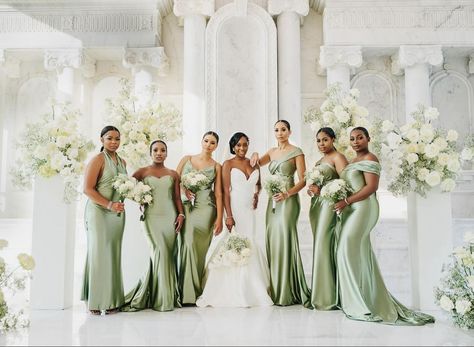 Green Bridesmaid Dresses Black Women, Black Woman Bridesmaid Dresses, Wedding Black People, Bridesmaid Dresses Black Women, Sage Green And Champagne Wedding, Green And Champagne Wedding, Bridesmaid Dresses Black, Bridesmaid Color, Bridesmaid Boutique