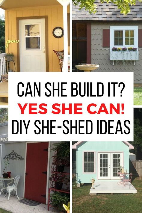 If you're feeling you need a place to relax why not build a she shed? Check out these inspiring backyard she caves and interior ideas. Build one from scratch or convert your garage or guest house here you'll find she shed decor inspiration. #diy #sheshed #womancave How To Build A She Shed Cheap Easy Diy, She Shed Diy How To Build, Pallet She Shed Diy, She Sheds On A Budget, She Shed Plans Diy, Diy She Shed Cheap, She Shed Ideas Interior Craft Rooms, Cheap She Shed Ideas, Cool Shed Ideas