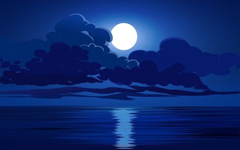 Oceano à noite, lua e nuvens | Premium Vector #Freepik #vector #mar #ceu-mar #agua-mar #paisagem-mar Night Ocean, Premium Vector, Art Style, Stamp, Anime, Quick Saves, Art