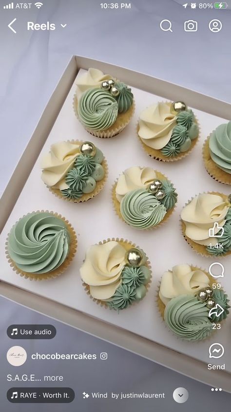 Abstract Cupcakes, Green Cupcakes Birthday, Sage Cupcakes, Green Cupcakes Ideas, Sage Green Cupcakes, Buttercream Frosting Recipe Easy, Cupcakes Baby Shower, Baptism Cupcakes, Shower Dessert Table