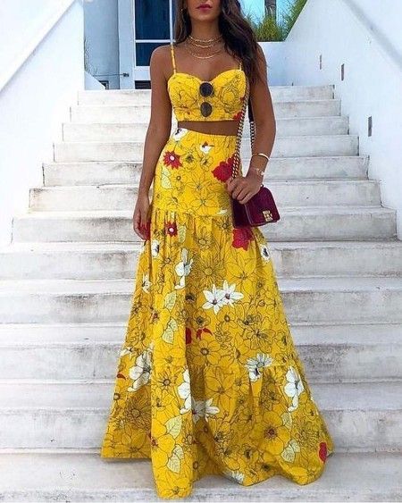 9aa42b31882ec039965f3c4923ce901bdesc42353794ri Maxi Skirt Crop Top, Rok Outfit, Floral Print Dress Summer, Long Skirt Summer, Beach Bohemian, High Waist Long Skirt, Floral Print Crop Top, Maxi Rok, Rock Outfit