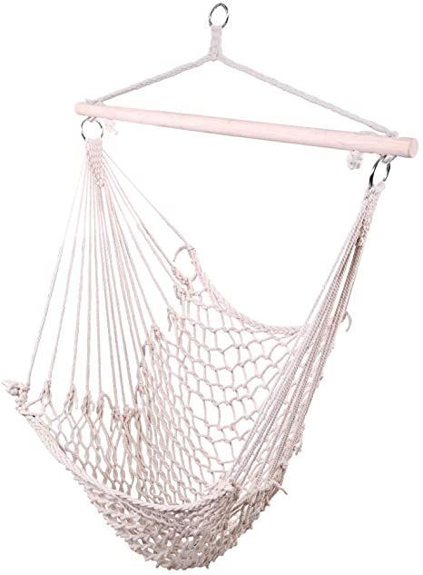 Hammock Chair Cotton Hanging Rope Hammock Distinctive Hanging Rope Air/Sky Chair Swing for Indoor Outdoor Garden Yard Beige (2 pcs) Rope Chair Seat, Rope Hammock Chair, Hanging Rope Chair, Macrame Hammock, Air Chair, Rope Chair, Rope Hammock, Swing Chair Outdoor, Portable Hammock