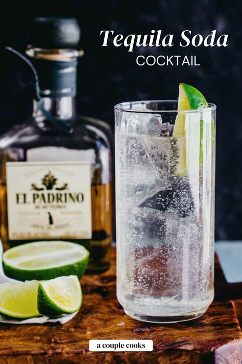 Tequila soda is an easy cocktail made in 1 minute! Combine tequila and soda water for a bubbly highball drink. #tequila #tequilasoda #easytequiladrink #tequilacocktail #cocktail #cocktailrecipe Red Wine Spritzer, Ranch Water Recipe, Tequila Drinks Easy, Friday Cocktails, Cocktails Tequila, Water Cocktails, Drinks Soda, Tequila Soda, White Wine Spritzer