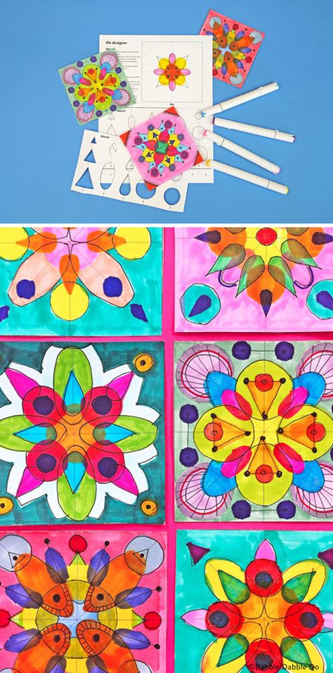 A Beautiful Geometric Art Project Featuring Symmetry - Babble Dabble Do Paper Tiles, Math Art Projects, Color Art Lessons, Babble Dabble Do, Steam Art, Summer Art Projects, Spring Art Projects, Middle School Art Projects, 6th Grade Art