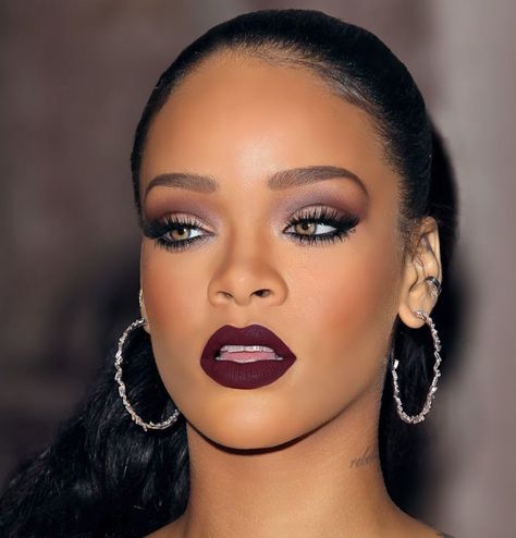 Rihanna with Matte Burgundy Lips