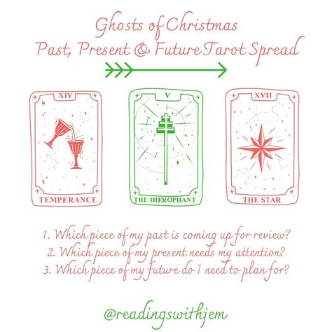 Now available for purchase in the shop! 🎁 Order your own Ghosts of Christmas Past, Present & Future reading for $19.99 🎅 If you order by midnight you'll have it for the New Moon/Solar Eclipse ❤ www.readingswithjem.com/shop #linkinbio #christmas #tarot #tarotspread #tarotreading #tarotreader #tarottribe #tarotcommunity Christmas Tarot Spread, Future Tarot Spread, Christmas Tarot, Ghosts Of Christmas, Tarot Card Layouts, Tarot Reading Spreads, Christmas Ghost, Ghost Of Christmas Past, Tarot Tips