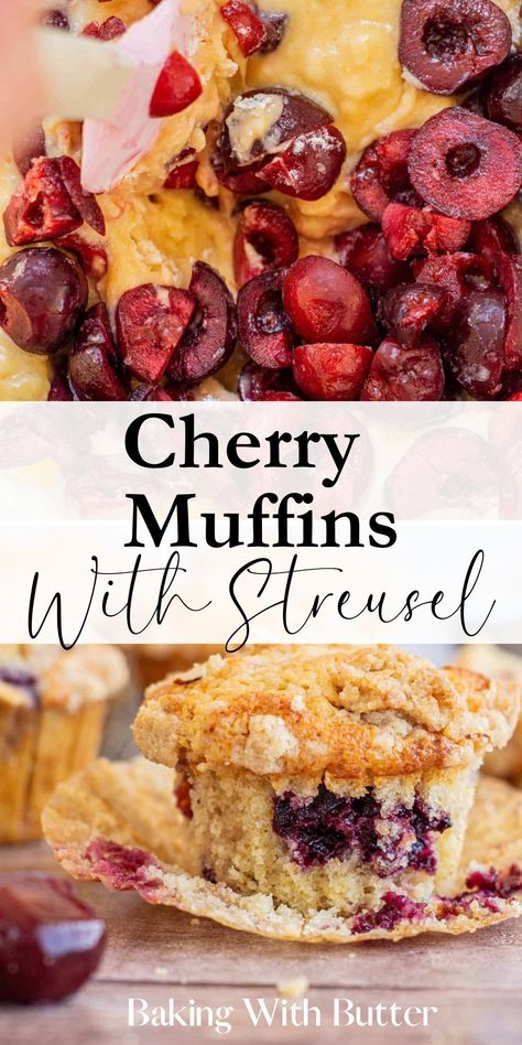 Dried Cherry Muffins, Easy Streusel Topping, Sour Cherry Muffins, Sour Cherry Recipes, Cherry Muffins, Almond Muffins, Tin Recipes, Fresh Cherry, Muffin Streusel