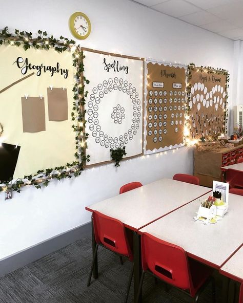 Hessian Display Boards, Natural Year 1 Classroom, Natural Display Boards, Neutral Classroom Ideas, Neutral Display Classroom, Year 2 Displays, Neutral Classroom Display, Cottagecore Classroom Decor, Classroom Work Display Ideas