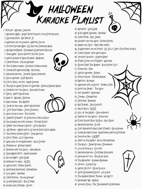 Halloween Music Aesthetic, Halloween Song Playlist, Halloween Party Music Playlist, Halloween Ideas Games, Karaoke Halloween Party, Horror Movie Decorations Halloween Party, Halloween Game Ideas For Parties, Halloween Celebration Ideas, Halloween Playlist Ideas