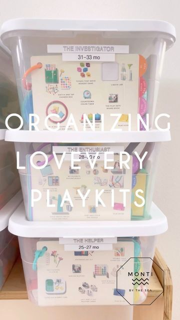 Stephanie, M. Ed | Monti By The Sea ⋒ on Instagram: "And after 3 years and only 1 @lovevery playkit left, I finally have them organized 😅 Comment LINK for a DM with the links to the kits, bins, and label maker or check out my stories/ highlights! . . . . . #organizationhacks #toddlerorganization #organizingtips #organizingideas #loveveryplaykit #lovevery #learningathome #montessorinspired #montessoriathome #montessoritoddler #montessorikids #loveverygift #toddlersubscriptionbox #toddlerlearning #loveverytoys #momhacks" Playroom Storage Labels, Lovevery Toy Storage, Lovevery Playroom, Lovevery Toy Organization, The Home Edit Playroom, Lovevery Toys, Montessori Items, Toy Rotation, Toy Room Organization