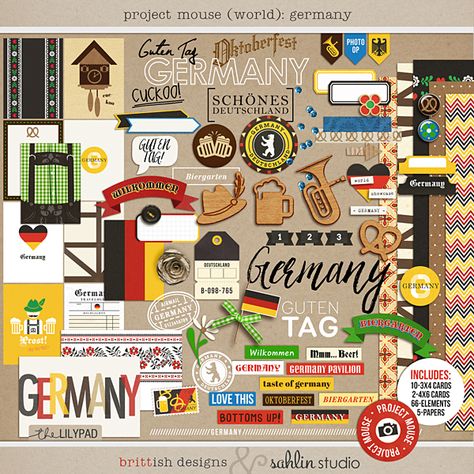 Project Mouse (World): Germany [ a collaboration ]  by britt-ish designs and sahlin studio Pocket page scrapbooking is all the rage right now, and for good reason: it is one of the easiest ways to quickly & beautifully create a cohesive projec... Germany Poster, Disney Project Life, Pocket Page Scrapbooking, Heritage Day, Scrapbook Printable, German Culture, Travel Collage, Disney Memories, Disney Epcot