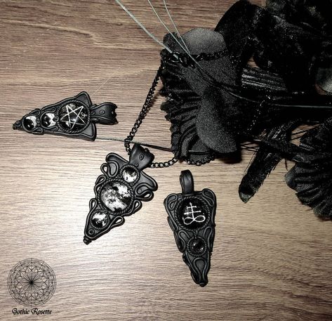 Polymer clay occult, gothic pendants by GothicRosettejewelry on DeviantArt Clay Gothic Crafts, Gothic Polymer Clay, Gothic Polymer Clay Ideas, Goth Polymer Clay, Gothic Clay Ideas, Polymer Clay Pendants, Polymer Clay Witch, Gothic Polymer Clay Earrings, Polymer Clay Gothic Jewelry