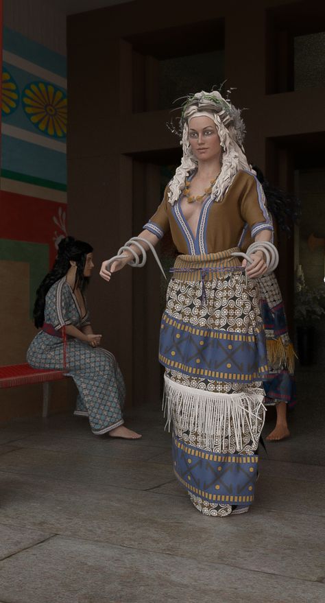 Phoenician Clothing, Mycenaean Clothing, Ancient Greek Woman, Middle East Clothing, Minoan Art, Aged Clothing, Ancient Dress, History Fashion, Greek Art