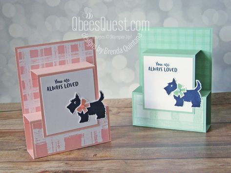 Sweet Scottie Standing Pop Up Card - Qbees Quest Stampin Up Scottie Dog, Standing Pop Up Card, Pop Up Card Tutorial, Christmas Scottie, Scottie Dogs, 2022 Christmas, Different Holidays, Dog Cards, Stampin Up Christmas